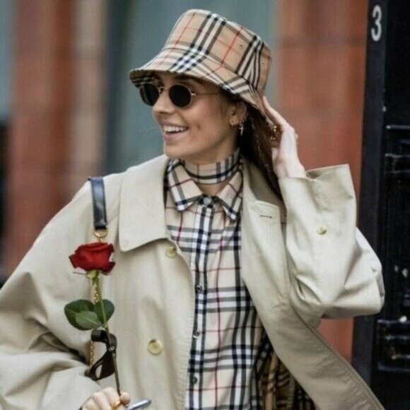 BURBERRY Vintage Check Technical Cotton Bucket Hat Archive Beige Size S - NEW - Picture 1 of 9